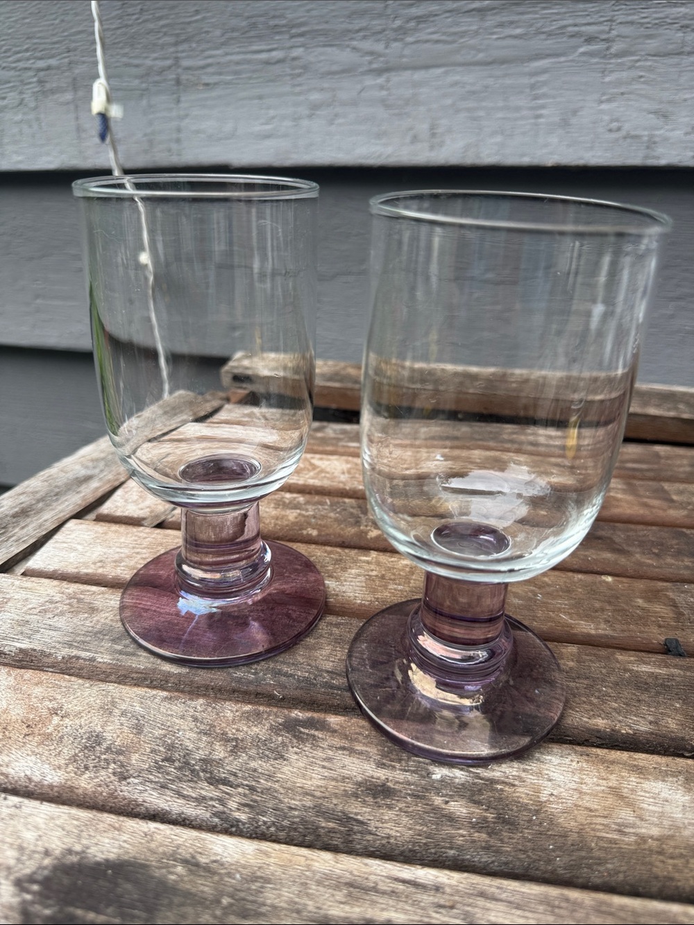 Dansk Clear Drinking Glasses with Purple Stems - Pair